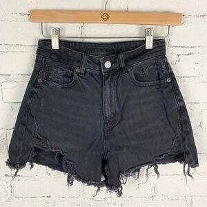 American Eagle Black Grey Mom Shorts Jean Distressed 0